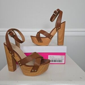 JustFab Farrah Womens Platform Sandals Size 8.5 Cognac Retro Revival Boho Grunge